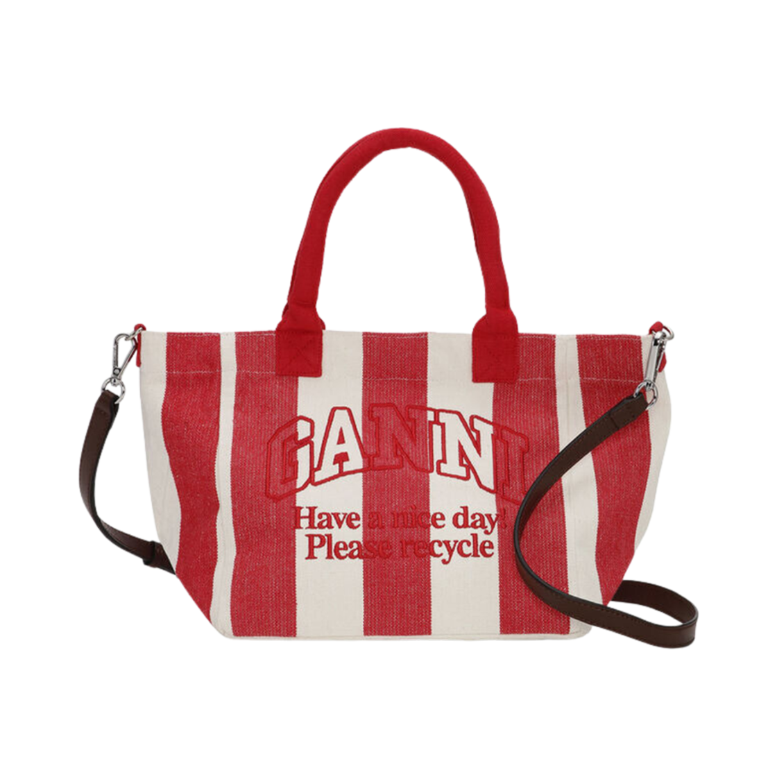 가니 스트라이프 스몰 쇼퍼 바베이도스 체리(Ganni Striped Small Shopper Barbados Cherry) - 1