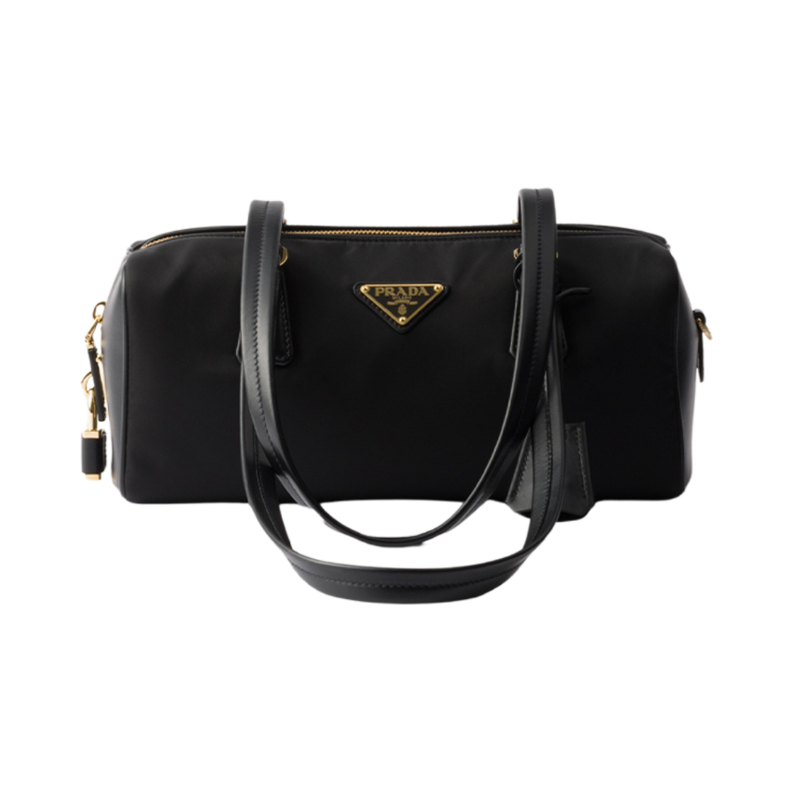1BB127-2C8Q-F0002 Prada Re-Nylon and Leather Medium Top-Handle Bag with Padlock Black