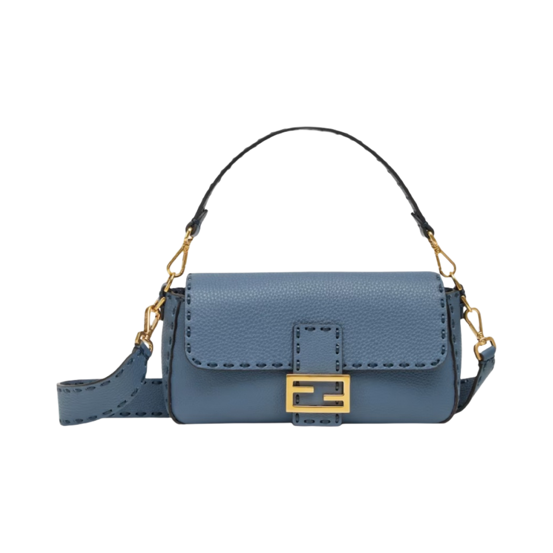 8BR600ANT2F1K37 Fendi Baguette Oversize Topstitching Selleria Bag Blue
