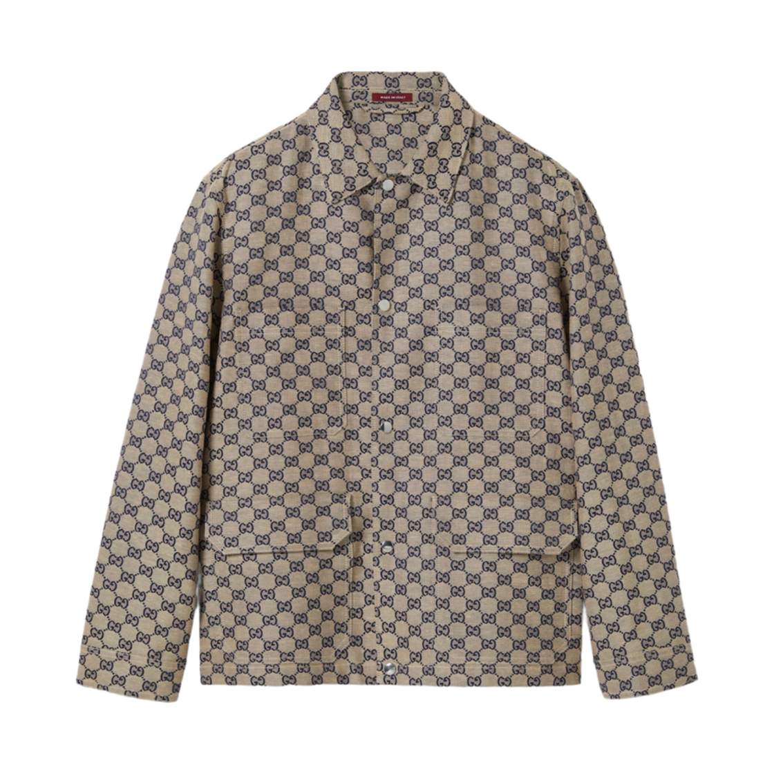 784252-ZAM7G-9118 Gucci GG Linen Blend Canvas Jacket Beige Blue GG Linen Blend Canvas