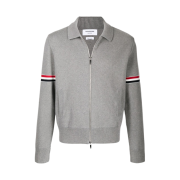 Thom Browne Cotton Milano Stitch RWB Armband Polo Bomber Jacket Light Grey