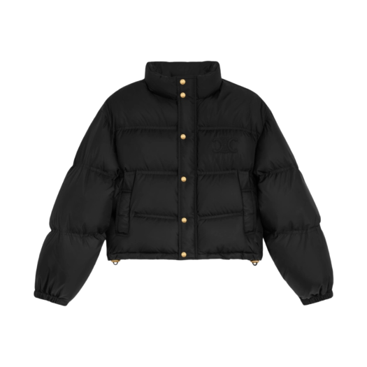 (W) Celine Triomphe Lightweight Nylon Cropped Down Jacket Black