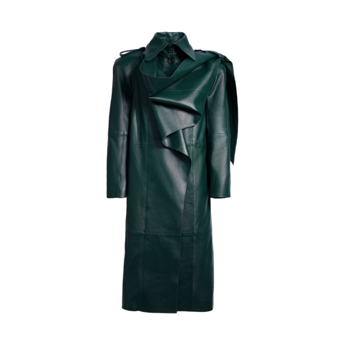 (W) 에이치앤엠 x 뮈글러 스카프 레더 트렌치 코트 다크 그린((W) H&M x Mugler Leather Trench Coat with Scarf Dark Green)
