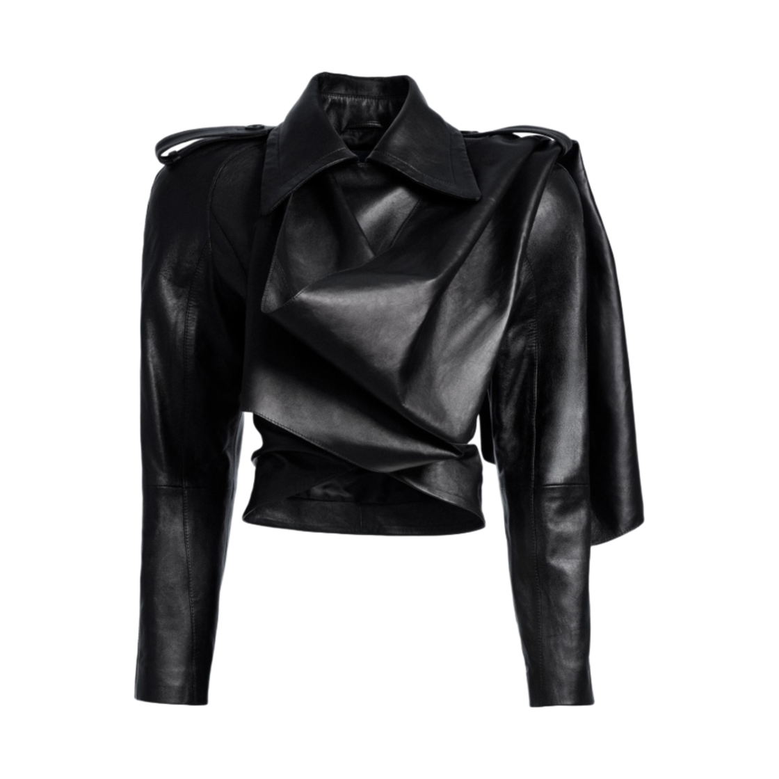(W) 에이치앤엠 x 뮈글러 스카프 레더 자켓 블랙((W) H&M x Mugler Leather Jacket with Scarf Black)