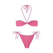 (W) Lisa Marie Fernandez Striped Seersucker Halterneck Bikini Pink