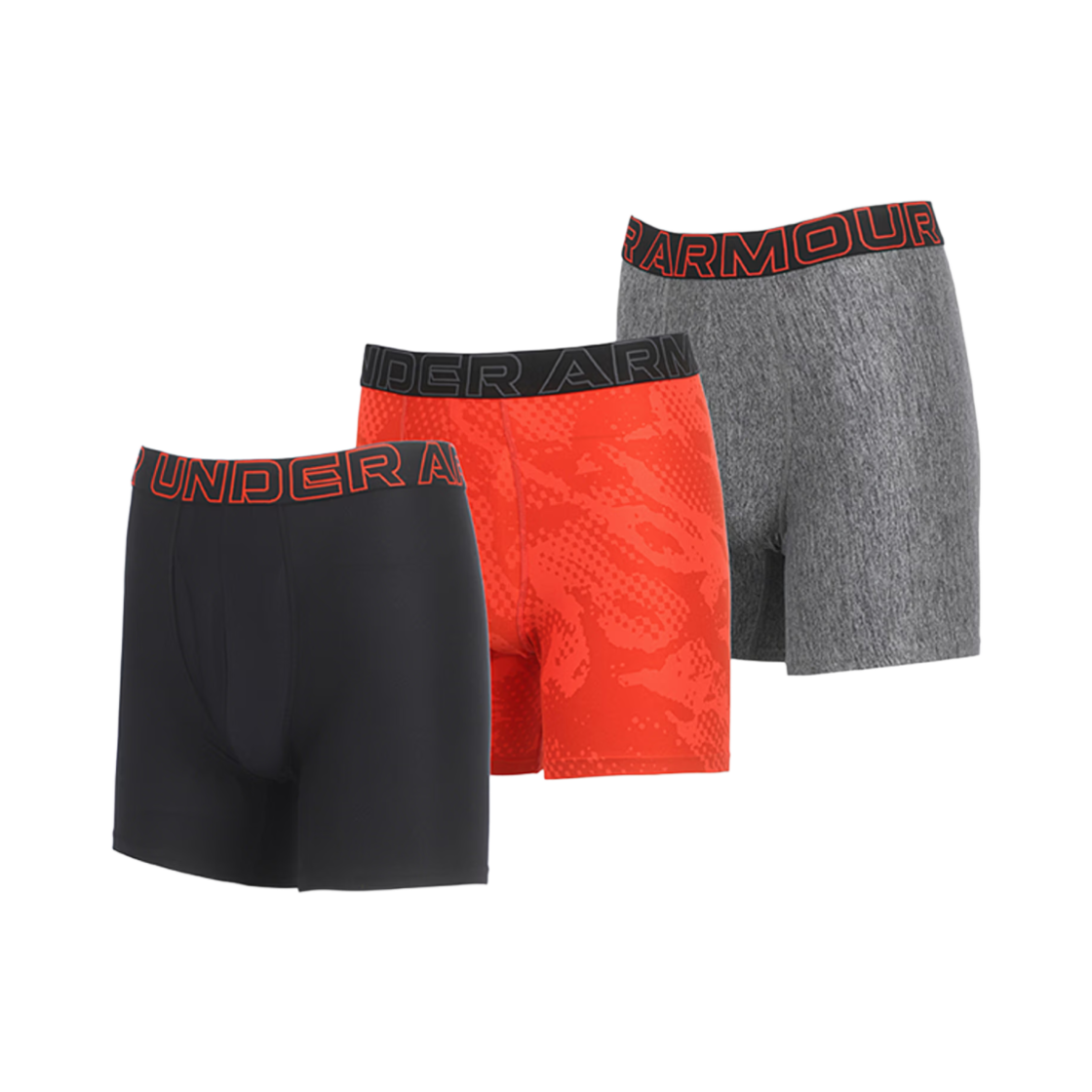 1383879-847 Under Armour Performance Tech 6 Inch Boxerjock Red Grey (3 Pack)