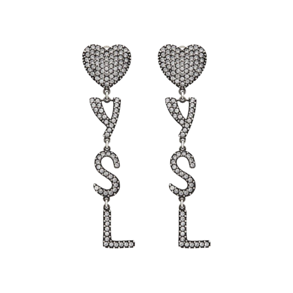 (W) 생로랑 오피움 YSL 하트 이어링 메탈 앤 크리스탈 옥시다이즈드 실버((W) Saint Laurent Opyum Ysl Heart Earrings in Metal And Crystal Oxidized Silver) - 1