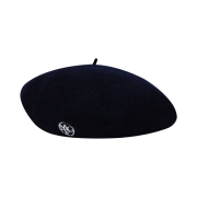Marithe Francois Girbaud Circle Logo Embroidery Wool Beret Black