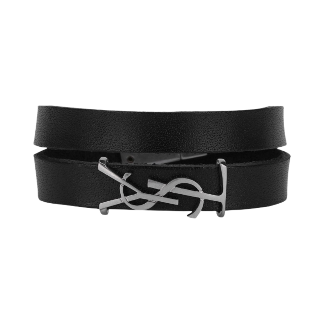 (W) 생로랑 레더 앤 메탈 오피움 브레이슬릿 블랙 실버((W) Saint Laurent Opyum Bracelet in Leather and Metal Black Silver)