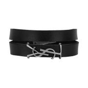 (W) Saint Laurent Opyum Bracelet in Leather and Metal Black Silver