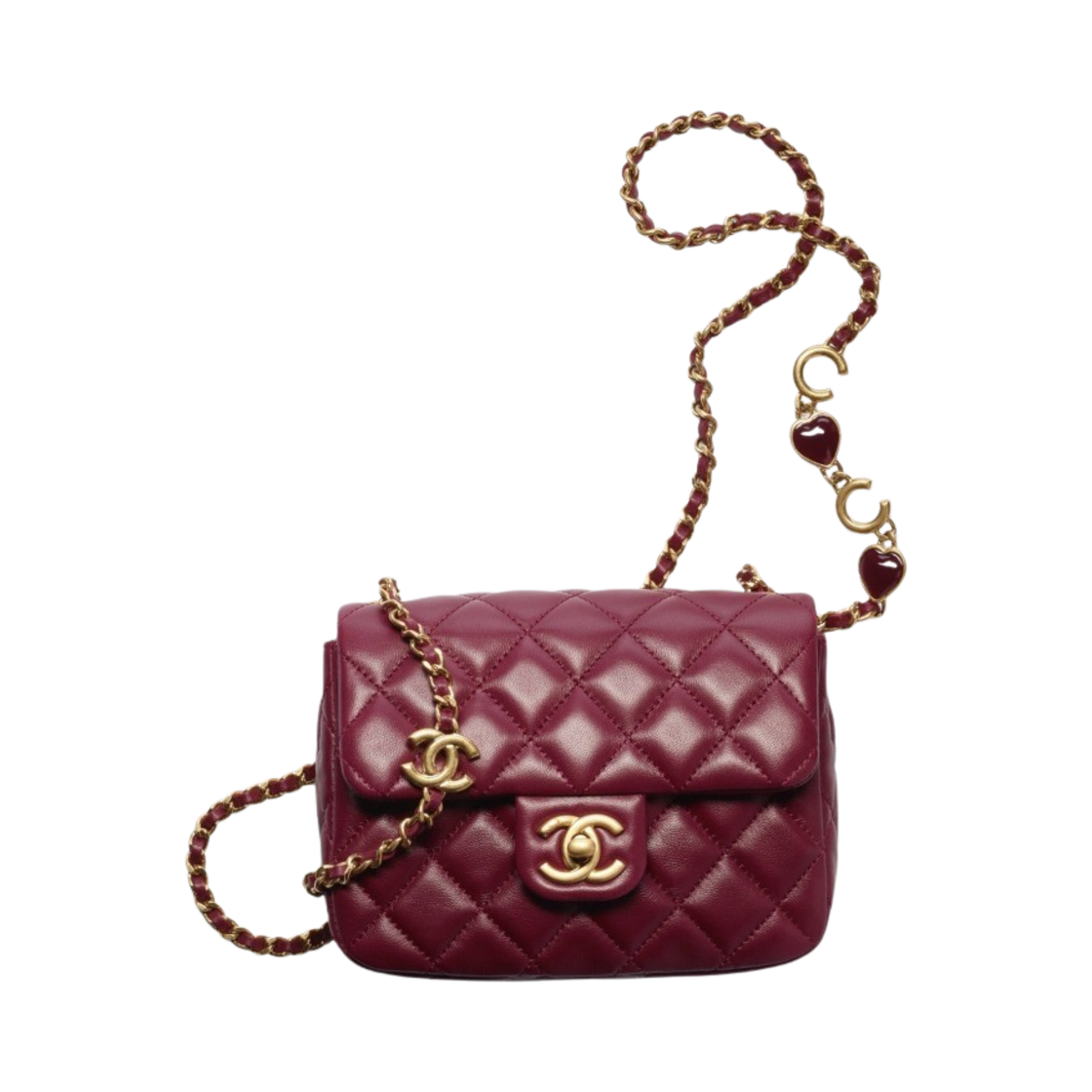 샤넬 미니 플랩백 램스킨 에나멜 & 골드 메탈 버건디(Chanel Mini Flap Bag Lamskin Enamel & Gold Burgundy) - 1