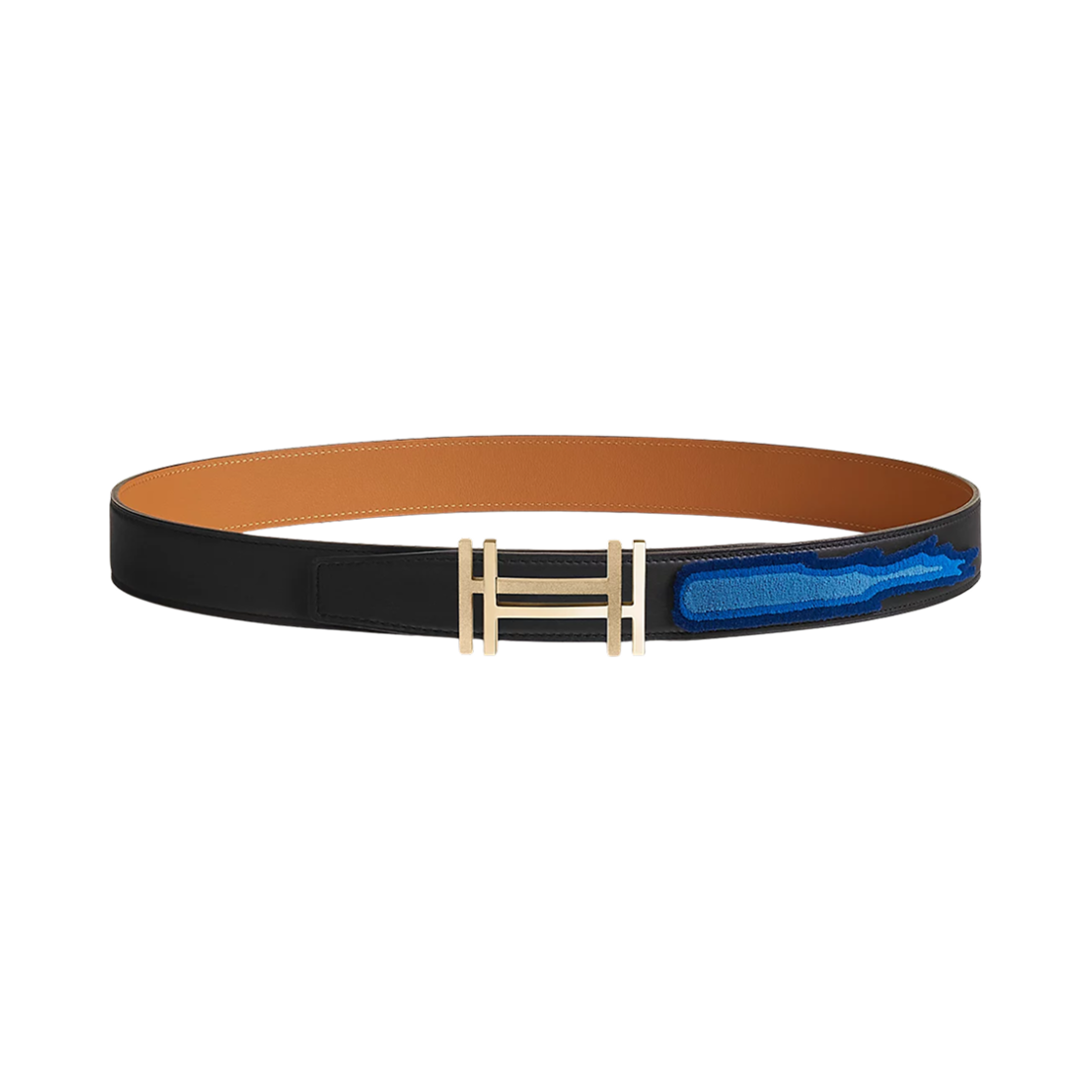 H066050CP2K/H010520UAAB Hermes H Au Carre Belt Buckle & Leather Strap 32mm & Permabrass Noir Multicolore
