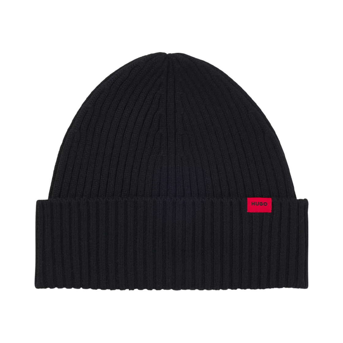 50524570-001 Hugo Boss Logo Label Virgin Wool Ribbed Beanie Black