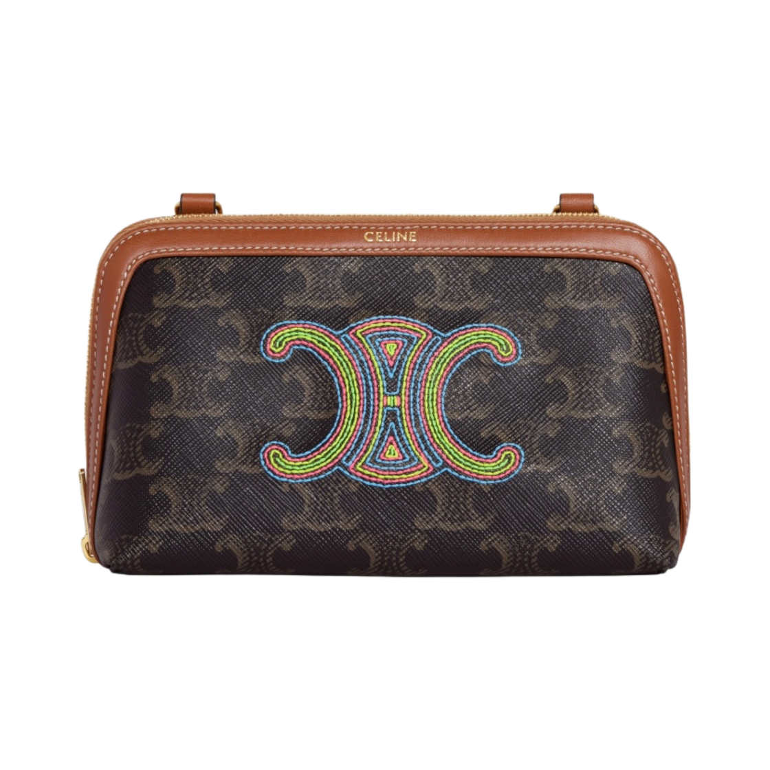 셀린느 트리옹프 캔버스 트리옹프 자수 클러치 온 체인 레더 트리옹프 멀티컬러(Celine Clutch on Chain Cuir Triomphe in Triomphe Canvas with Triomphe Embroidery Multicolor) - 1
