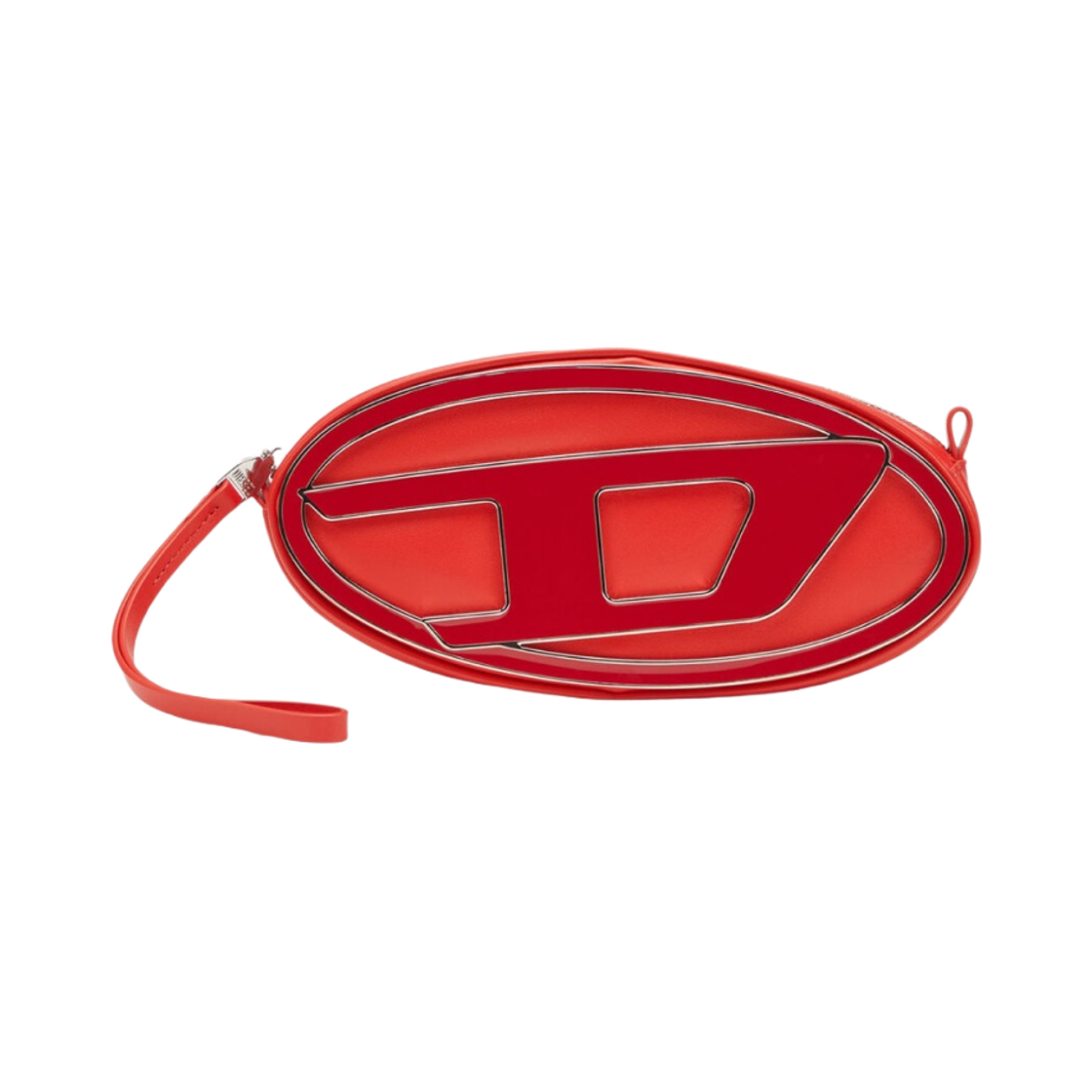 디젤 1DR 파우치 스몰 레더 크로스바디백 로고 플라크 레드