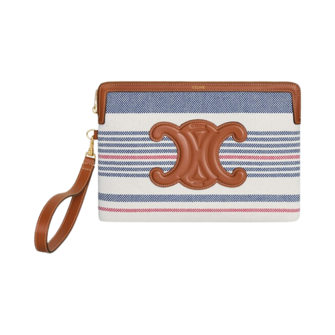 셀린느 스트라이프 텍스타일 스트랩 카프스킨 스몰 파우치 멀티컬러(Celine Small Pouch with Strap in Striped Textile and Calfskin Multicolor) - 1
