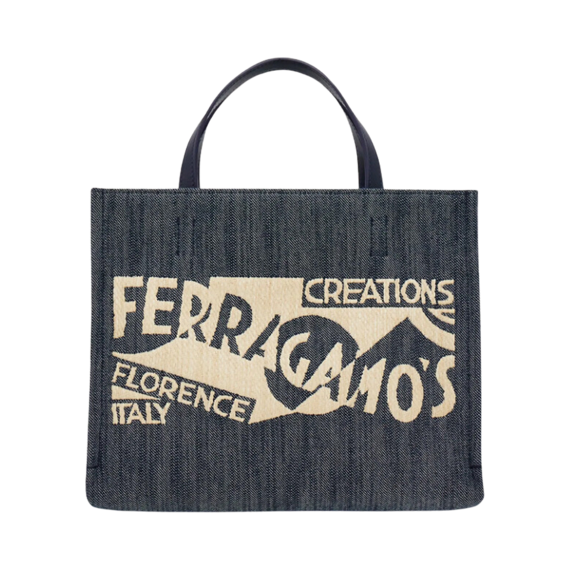 219407-773819 Ferragamo Logo Tote Bag M Denim Natural