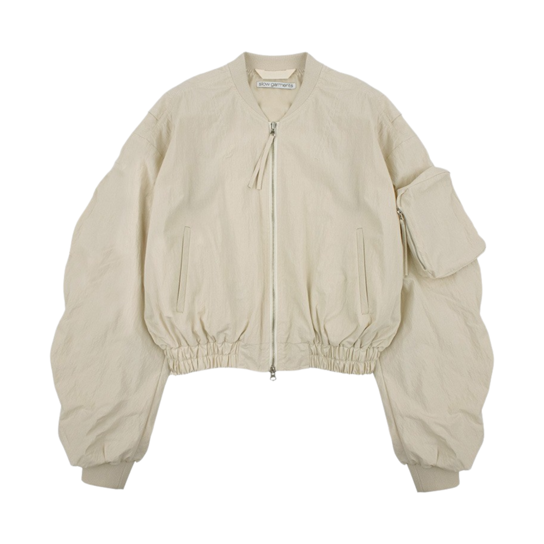 SL2302HJK04BGF Sllow Garments Zipper Pocket Bomber Jacket Beige