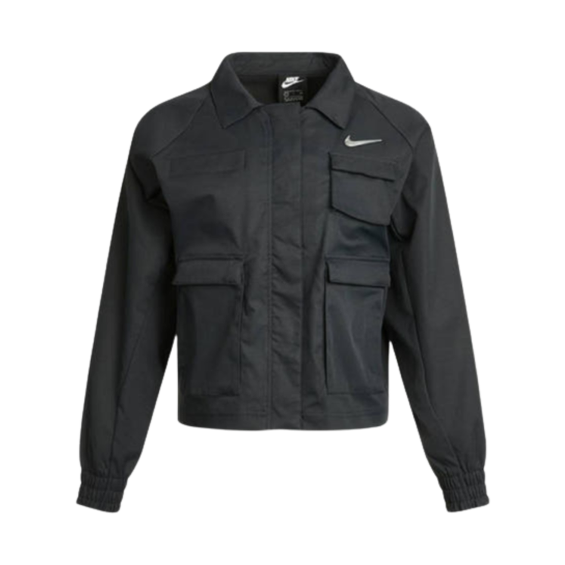 nike swoosh woven utility jacket in black