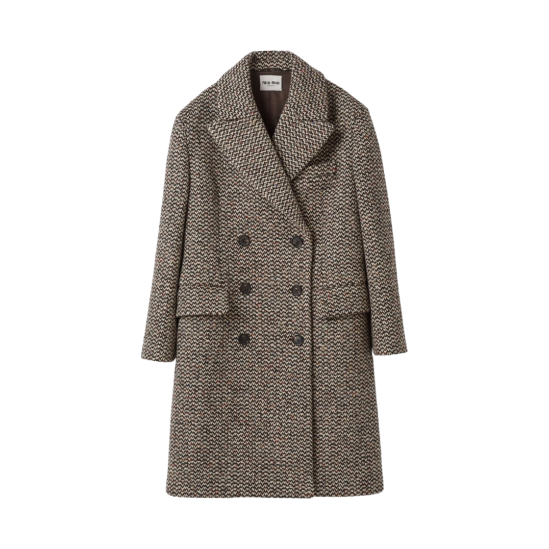 (W) 미우 미우 더블 브레스티드 부클레 코트 코코아 브라운((W) Miu Miu Double Breasted Boucle Coat Cocoa Brown) - 1