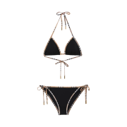 (W) Burberry Check Detail Stretch Nylon Triangle Bikini Black