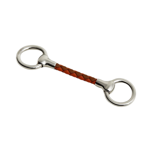 Hermes Mini Mors Tresse Cuir Twilly Ring Palladie Gold Orange