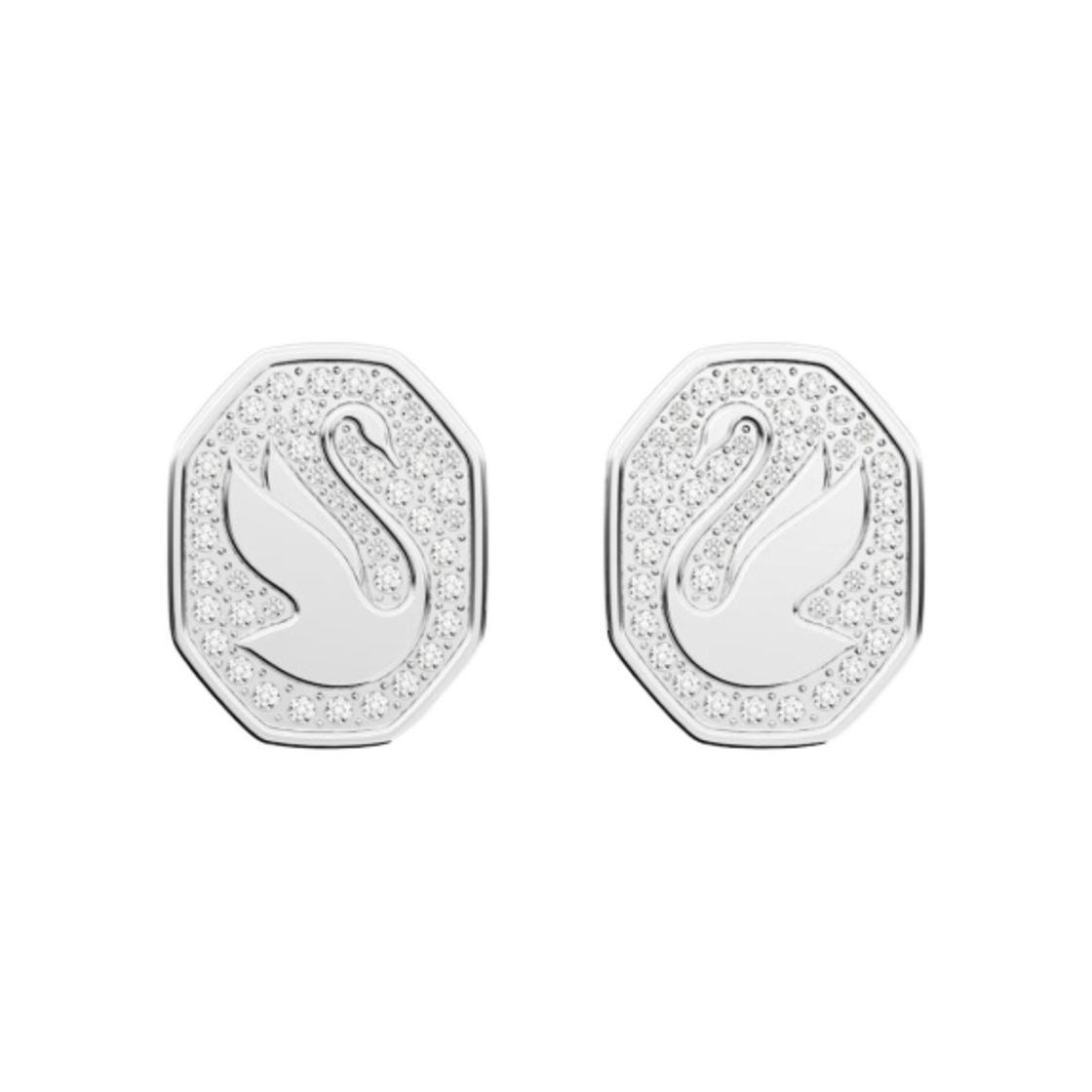 (W) 스와로브스키 시그넘 스터드 스완 이어링 화이트 로듐 플래팅((W) Swarovski Signum Stud Swan Earrings White Rhodium Plated) - 1