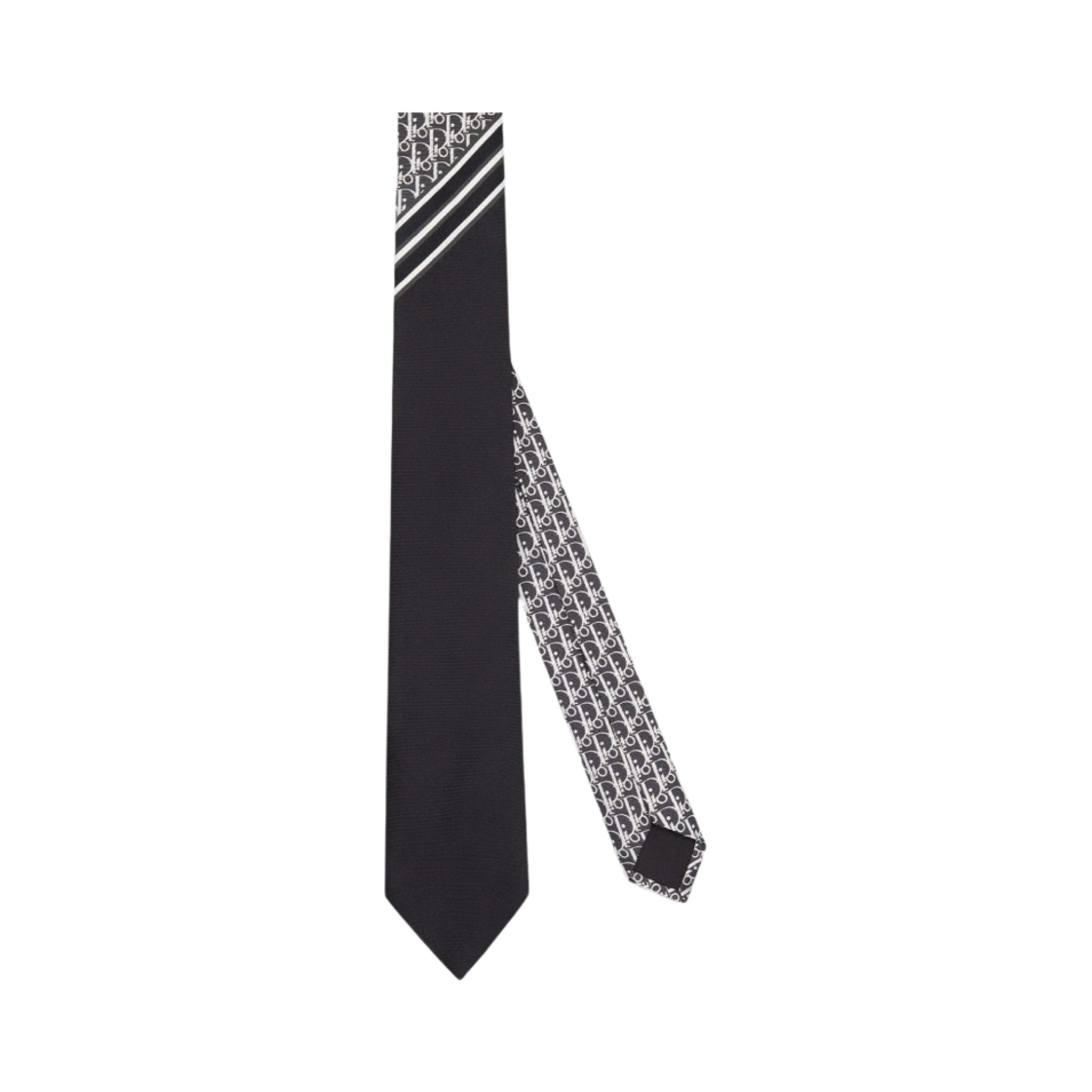 디올 스트라이프 디올 오블리크 실크 타이 블랙 화이트 그레이(Dior Striped Dior Oblique Silk Tie Black White Grey)