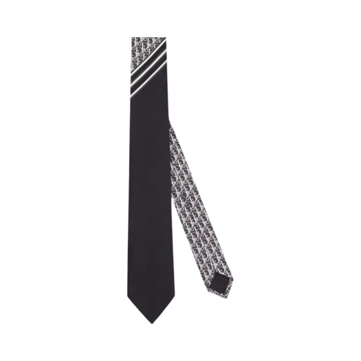 11C1047A0443-C980 Dior Striped Dior Oblique Silk Tie Black White Grey