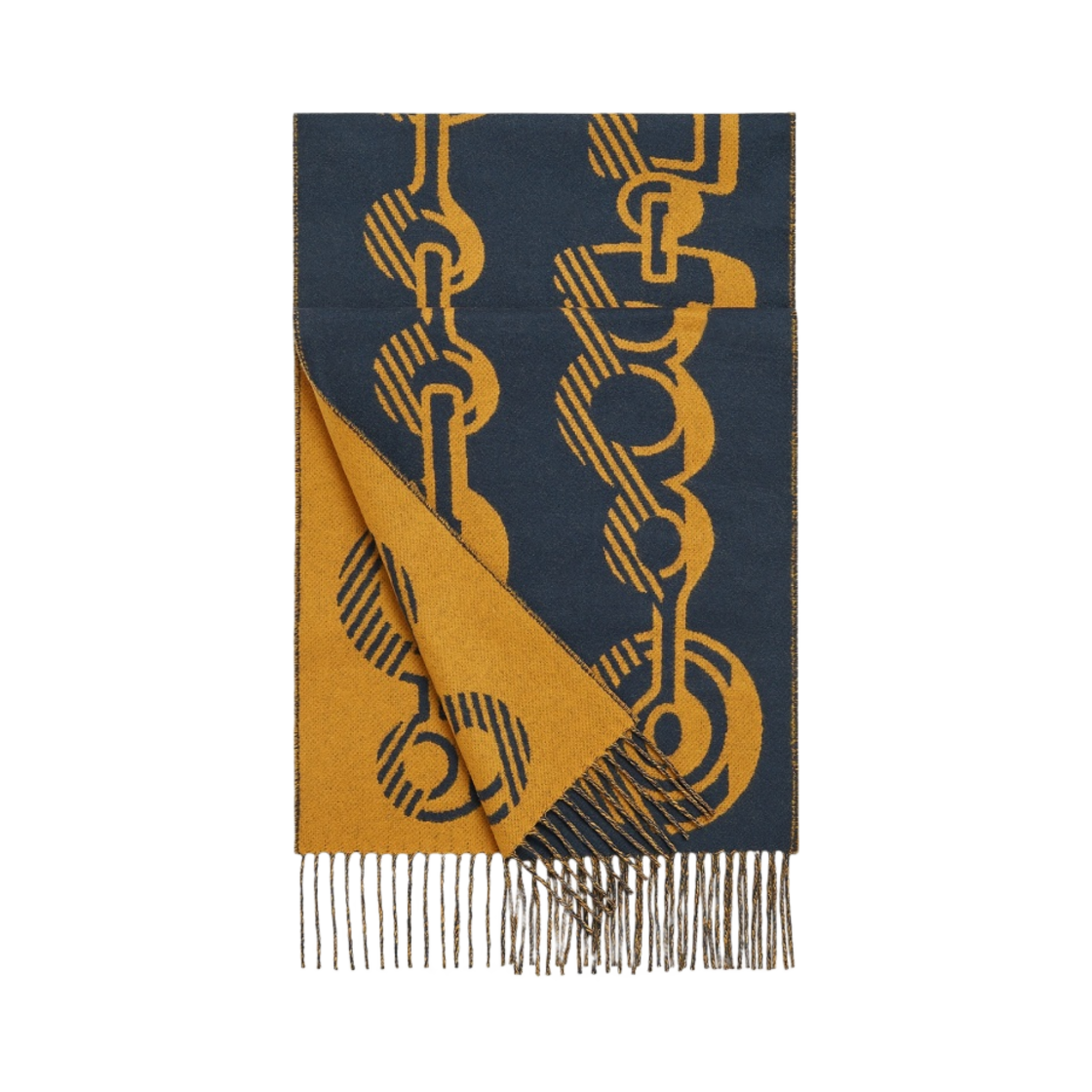 에르메스 카사크 도 레 부클레 머플러 블루 누아 죤 오커(Hermes Casaque Do Re Boucles Muffler Bleu Noir Jaune Ocre) - 1