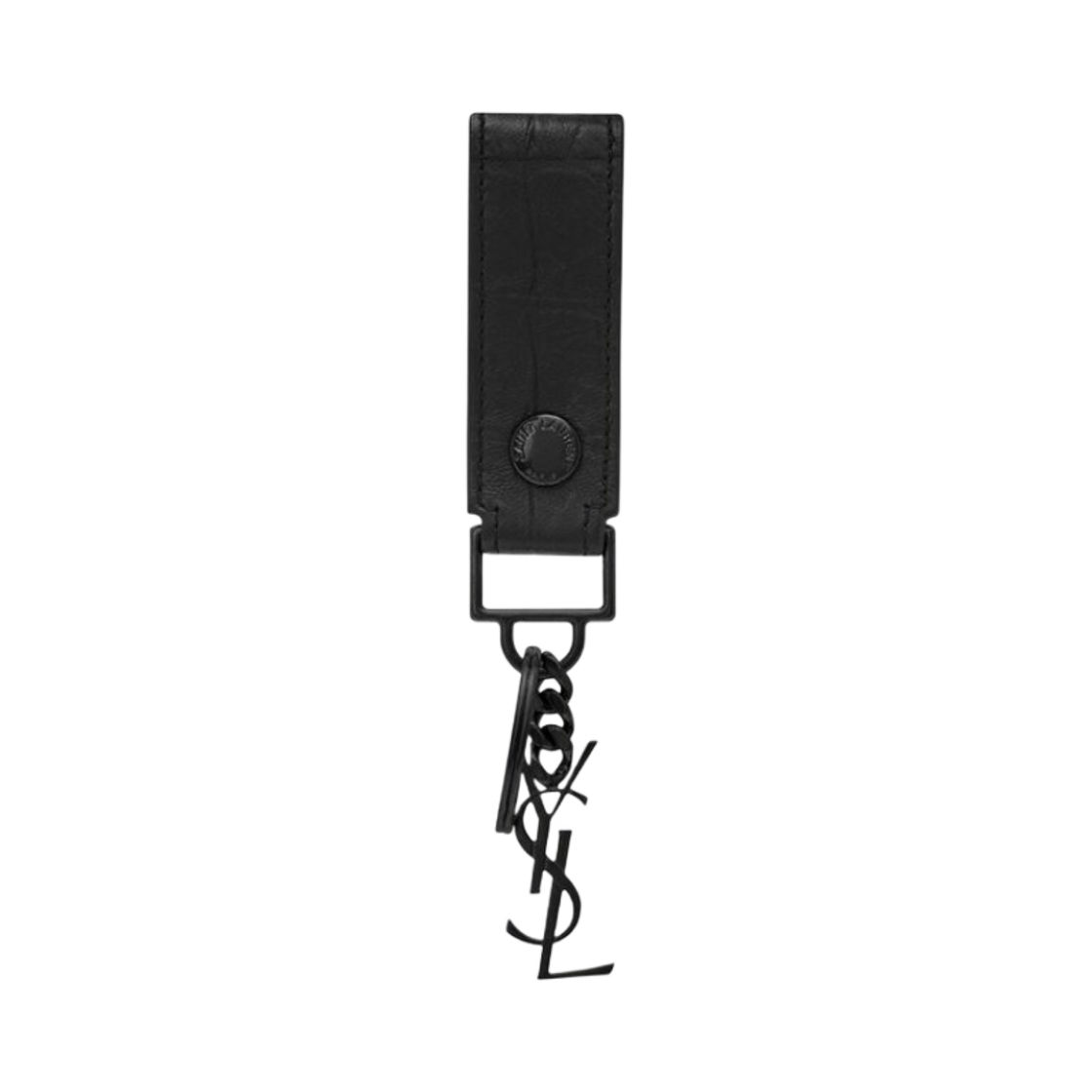 518323-C9H0U-1000 Saint Laurent Monogram Keyring Crocodile Embossed Leather Black