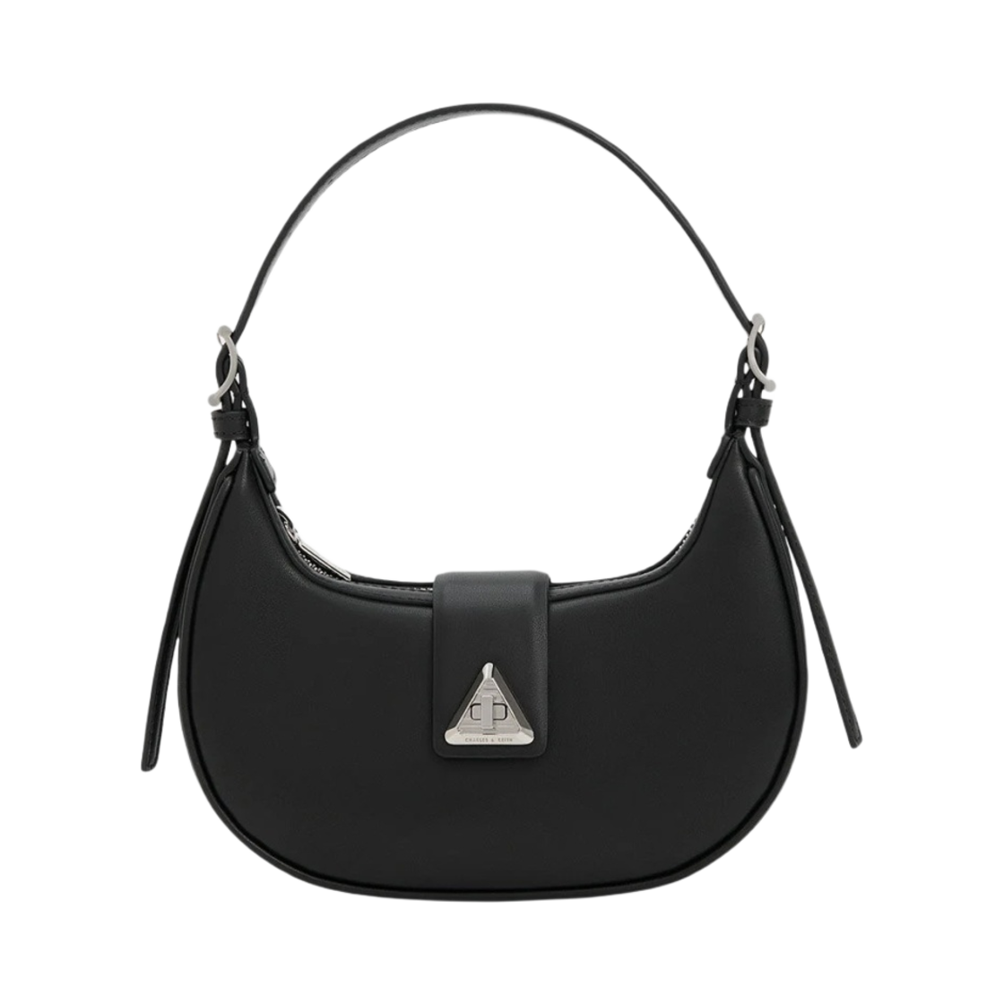 (W) 찰스앤키스 트라이스 메탈릭 악센트 벨티드 숄더백 느와르((W) Charles & Keith Trice Metallic Accent Belted Shoulder Bag Noir)