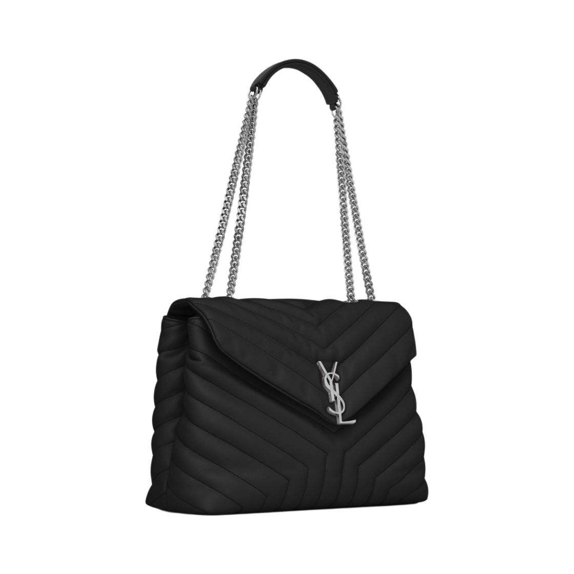 생로랑 마틀라세 Y 레더 실버 모노그램 루루 미디움백 블랙(Saint Laurent Silver Monogram Loulou Medium Bag in Matelasse Y Leather Black) - 2