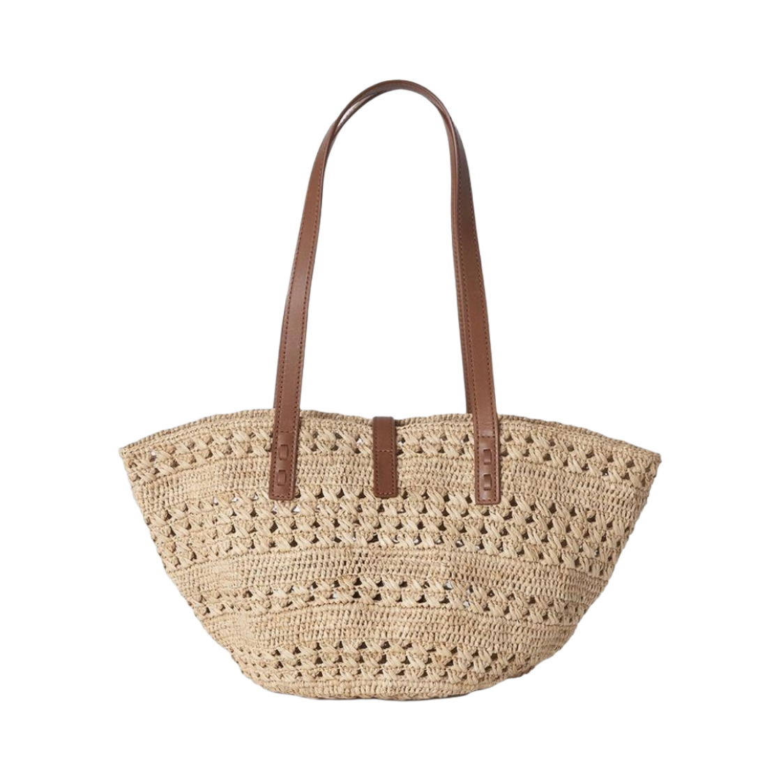 생로랑 크로셰 라피아 앤 스무스 레더 파니에 스몰백 내츄럴(Saint Laurent Panier Small Bag in Crochet Raffia and Smooth Leather Naturel) - 2