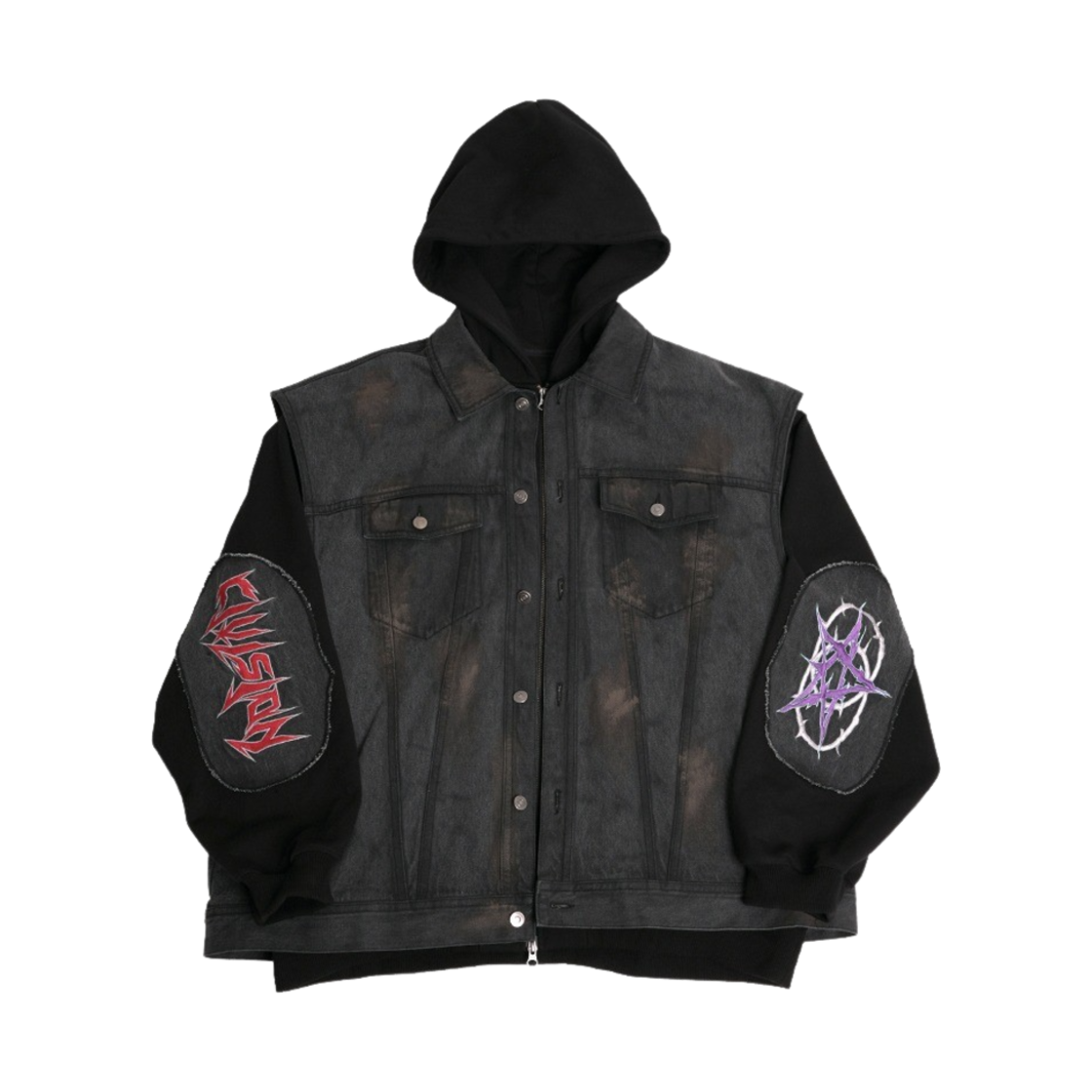 CVSP00000KF Civision by CSC Death Core Hooded Denim Jacket Washed Black