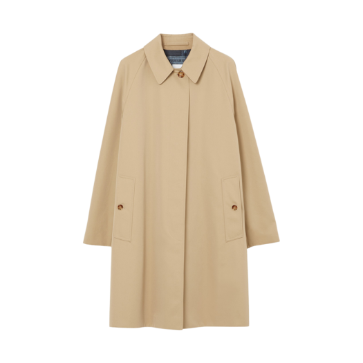 (W) Burberry Archive Print-Lined Cotton Gabardine Car Coat Honey