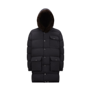 Moncler Rowan Teddy Trim Hooded Long Down Jacket Night Blue - 24FW