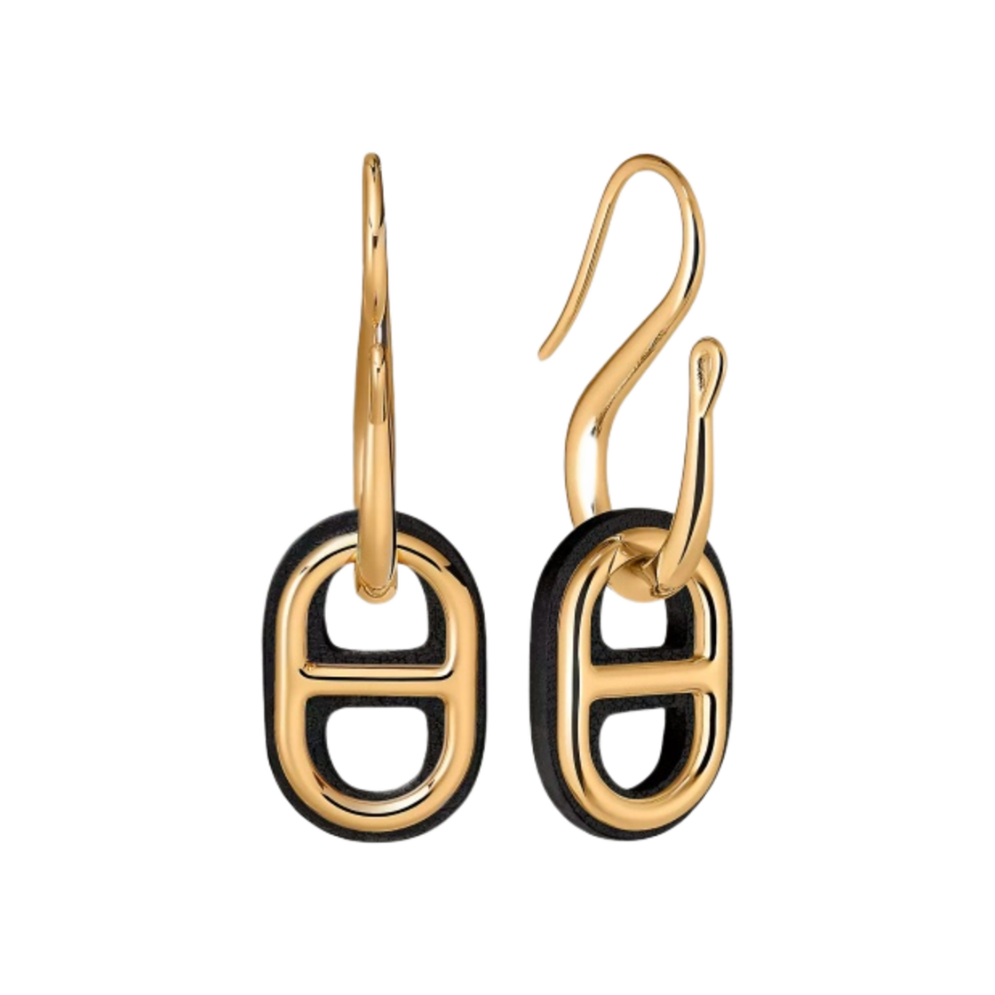 (W) 에르메스 오마이옹 이어링 스위프트 골드 하드웨어 & 누아((W) Hermes O'Maillon Earrings Swift Gold & Noir) - 1