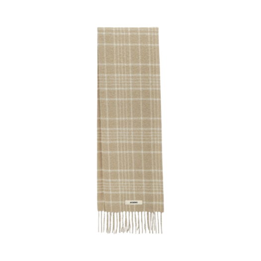 236AC572-5087-1EI Jacquemus L’echarpe Carro Le Chouchou Jacquard Check Scarf Beige