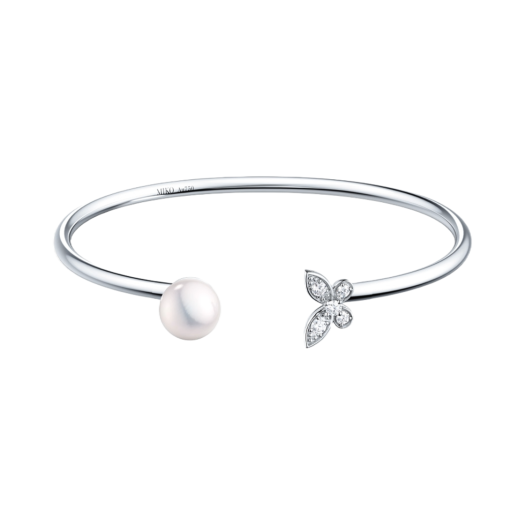 HDMI0628BL Miko Morpho Pave S Akoya Pearl Diamond Wire Bangle  White Gold