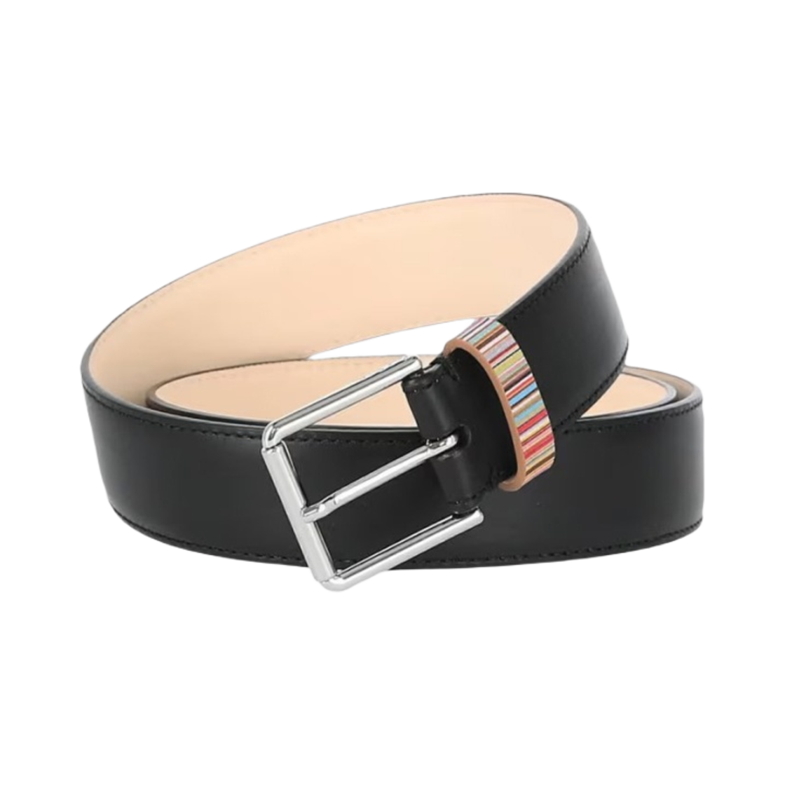 폴 스미스 레더 벨트 시그니쳐 스트라이프 키퍼 블랙(Paul Smith Leather Belt with Signature Stripe Keeper Black)