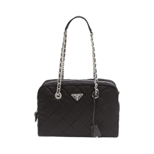 1BB903-2AS3-F0002 Prada Pocono Nylon Quilted Chain Shoulder Bag Black