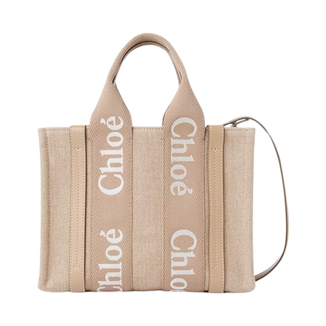 CHC23AS397L1720E Chloe Small Woody Tote Bag in Linen Leather Blushy Brown