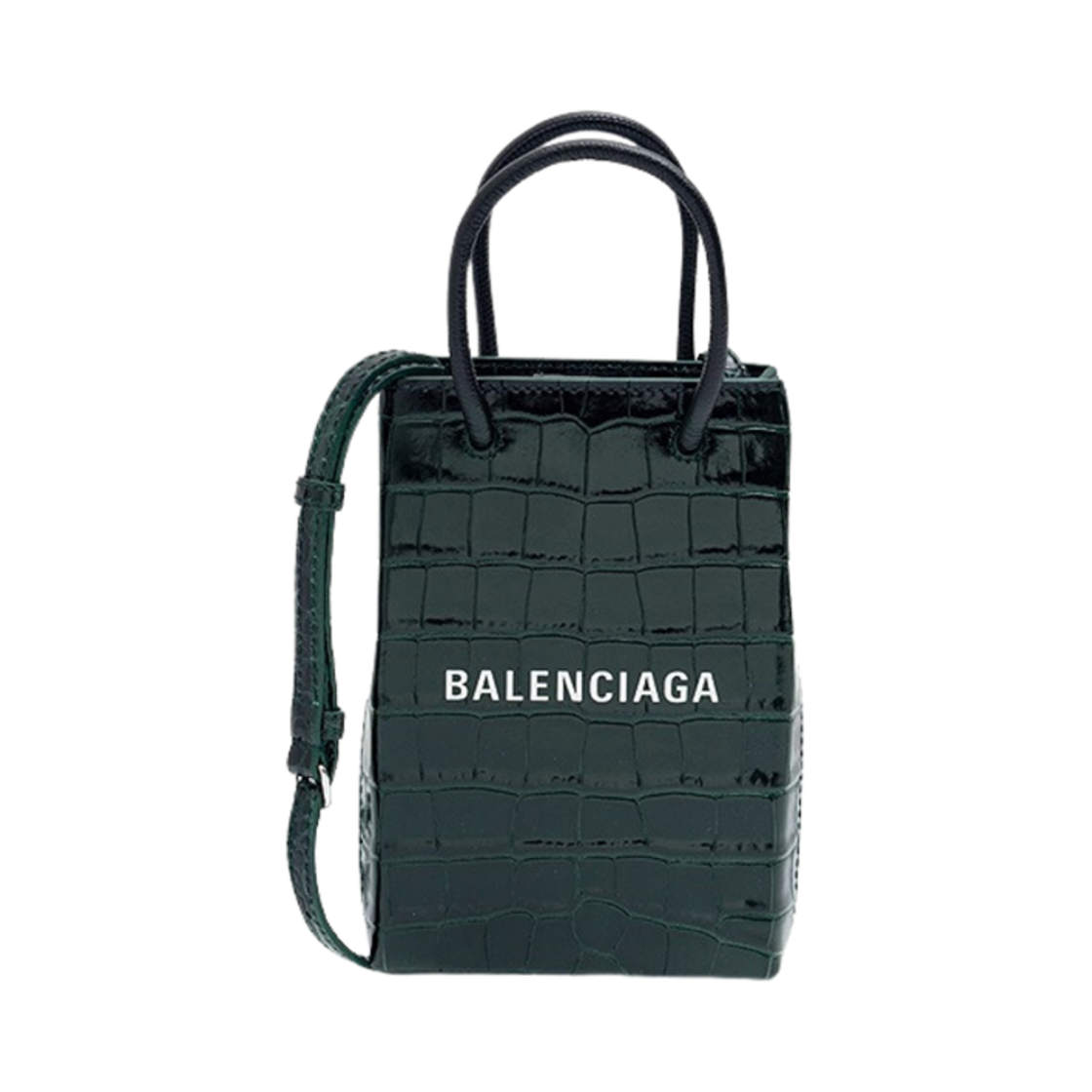 5938261LR3N3011 Balenciaga Mini Shopping Bag Phone Holder Forest Green