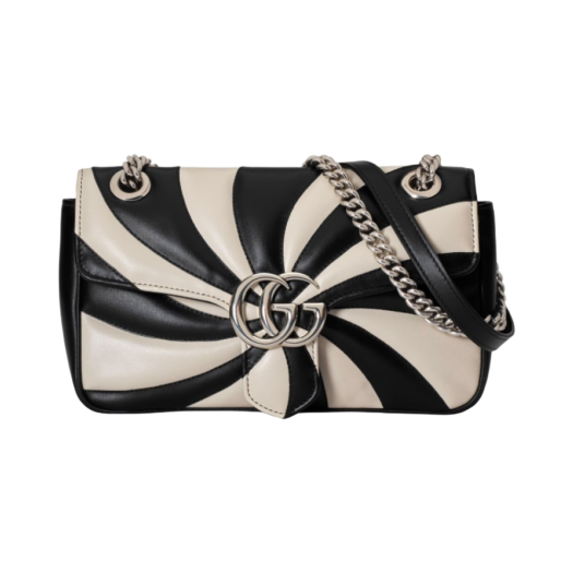 Gucci GG Marmont Small Shoulder Bag Black White Leather