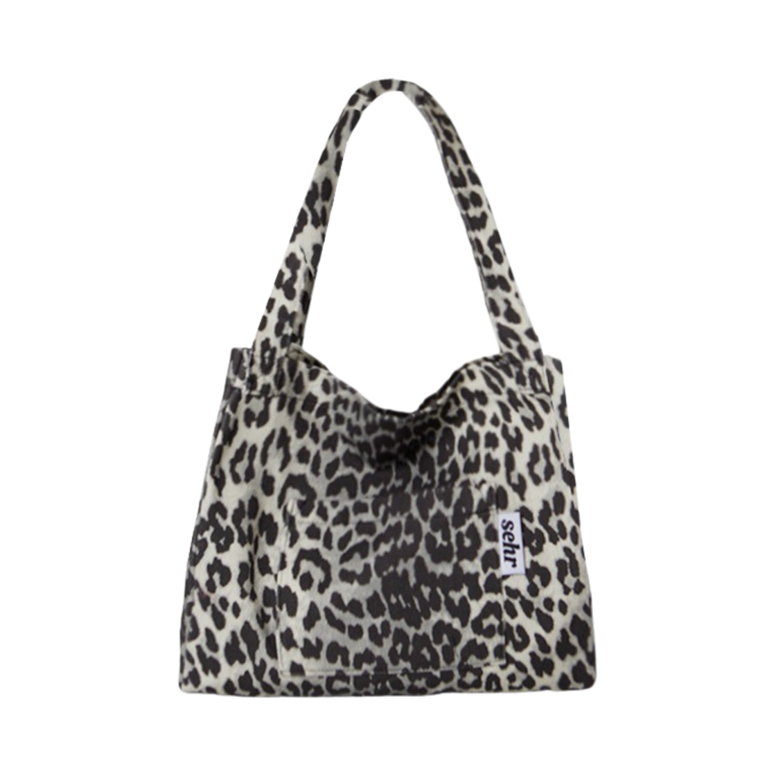 STCMLBK SEHR Leopard Twill Cotton Middle Bag Black