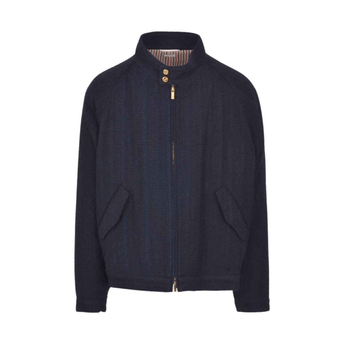 MJO108A-F0665-415 Thom Browne Tweed Raglan Collar Jacket Navy