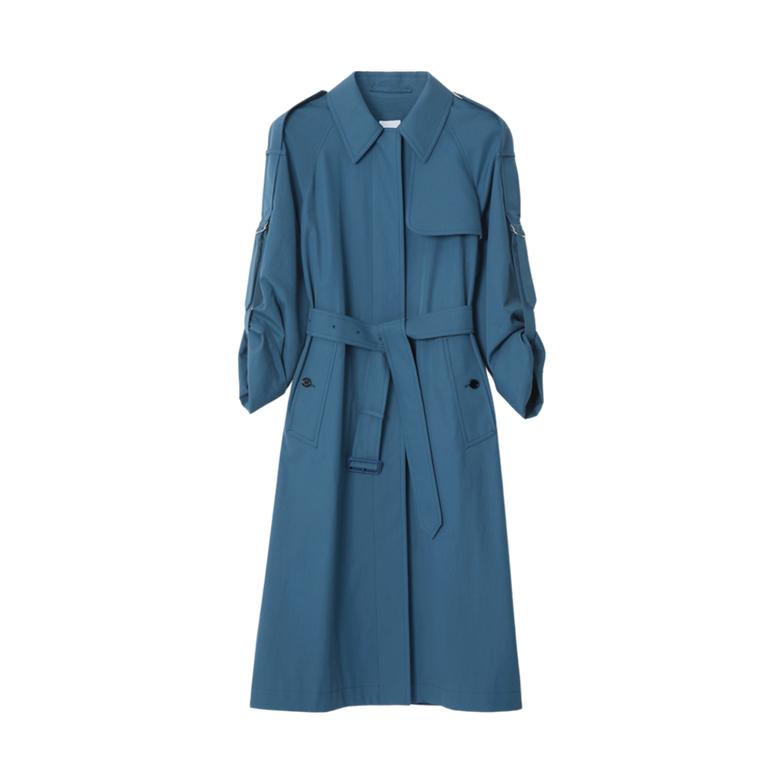 (W) 버버리 D-링 디테일 트로피컬 개버딘 트렌치 코트 뮤티드 네이비((W) Burberry D-Ring Detail Tropical Gabardine Trench Coat Muted Navy) - 1