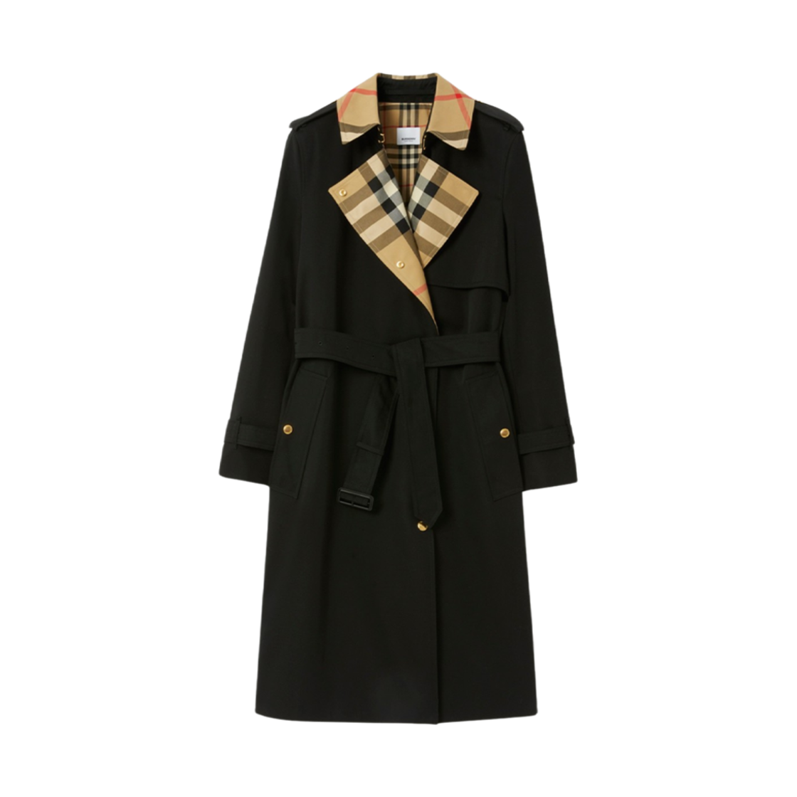 (W) 버버리 롱 체크 칼라 개버딘 트렌치 코트 블랙((W) Burberry Long Check Collar Gabardine Trench Coat Black) - 1