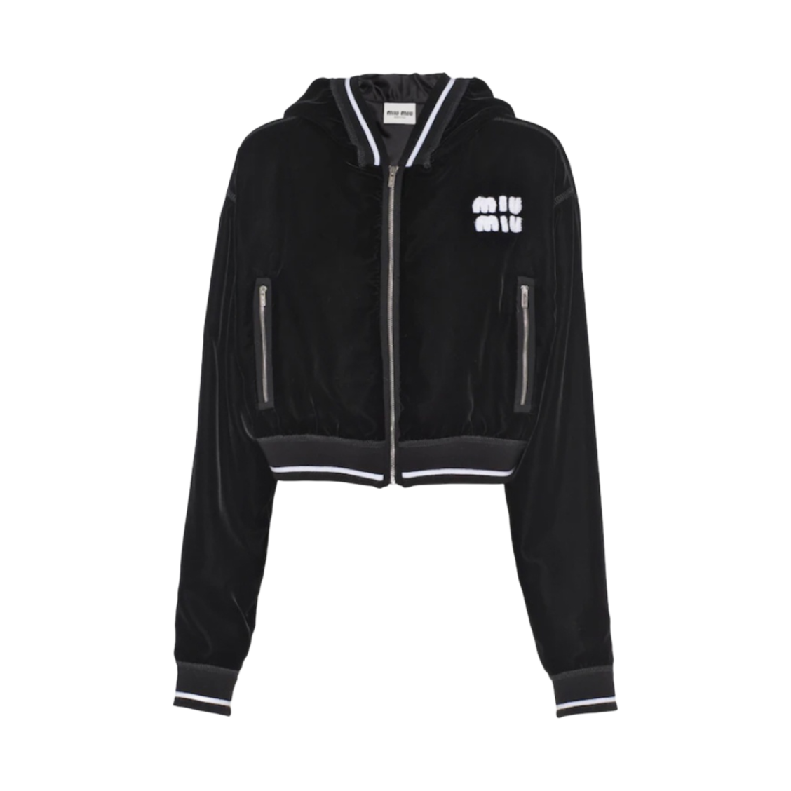 (W) 미우 미우 자수 벨벳 블루종 블랙((W) Miu Miu Embroidered Velvet Blouson Black) - 1